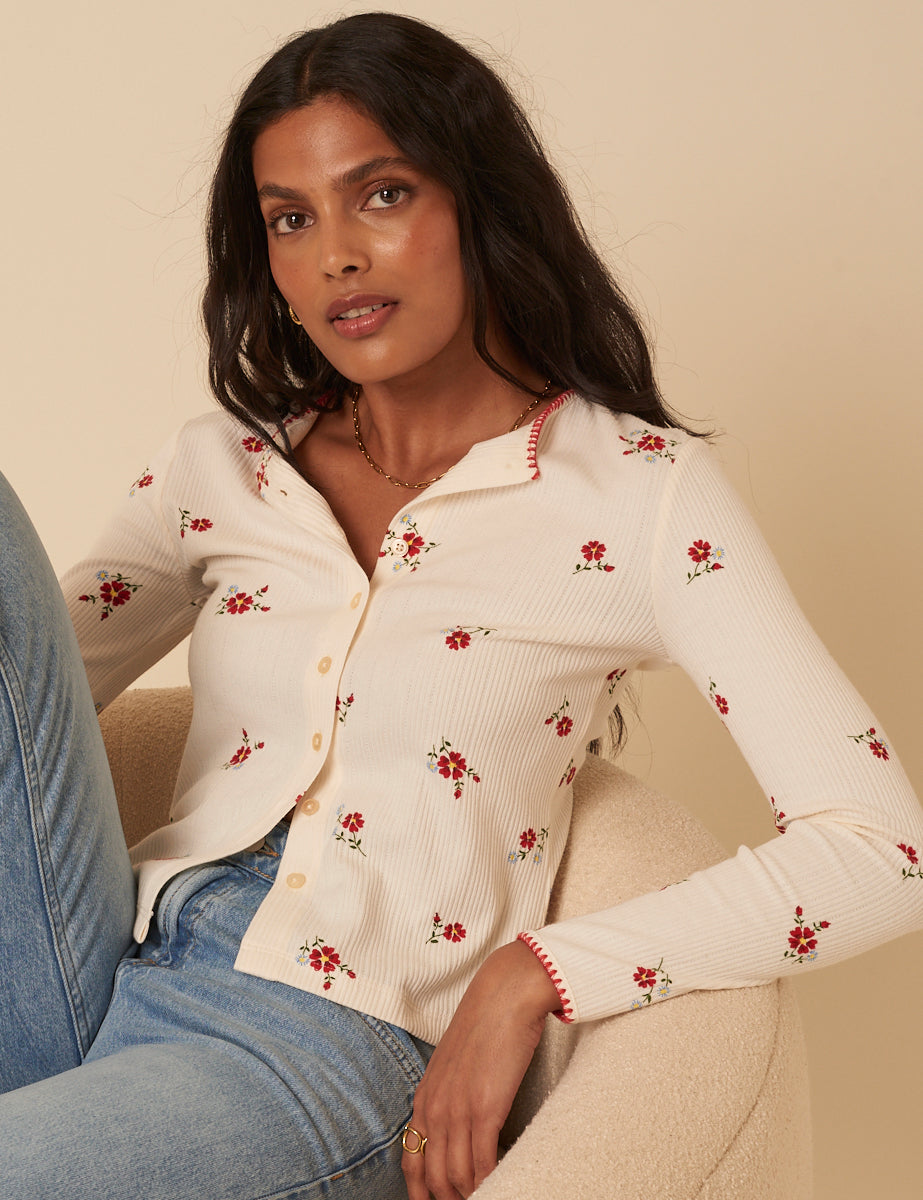 売れ筋商品|||ラッキーブランド カットソー トップス レディース Pointelle Tee Cream Floral Cream Floral Pointelle Top